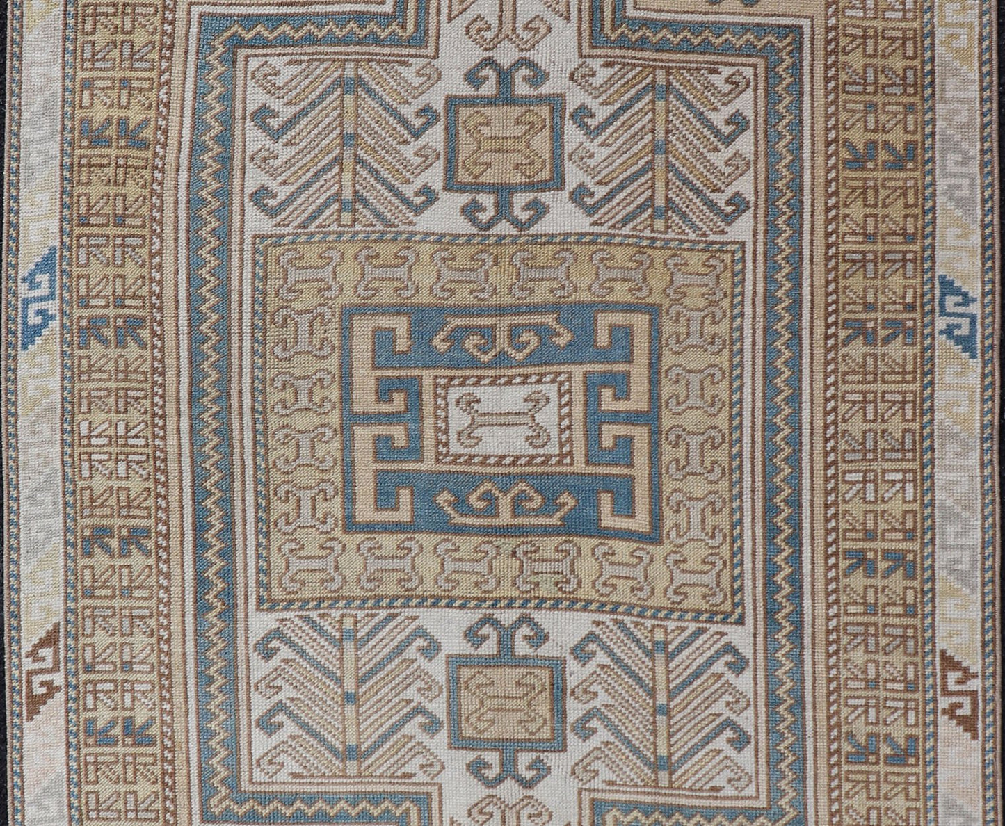 Measures: 3'5 x 5'8 Vintage Turkish Medallion Oushak Rug in Blue, Mocha, and Taupe. Country of Origin: Turkey; Type: Oushak; Design: Medallion, Tribal Medallion, Floral Medallion; Keivan Woven Arts: rug TU - MTU - 4670. Unique in its color palette ... - Keivan Woven ArtsTU - MTU - 4670 - 22902Rug