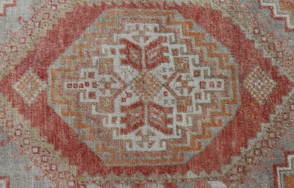 Measures: 3'7 x 5'7 Turkish Vintage Oushak Rug With Medallion Design With Interconnected Motifs. Keivan Woven Arts rug / TU - MTU - 4672, country of origin / type: Turkey / Oushak, circa 1940 This vintage Turkish Oushak carpet (circa 1940) features... - Keivan Woven ArtsTU - MTU - 4672 - 22914Rug