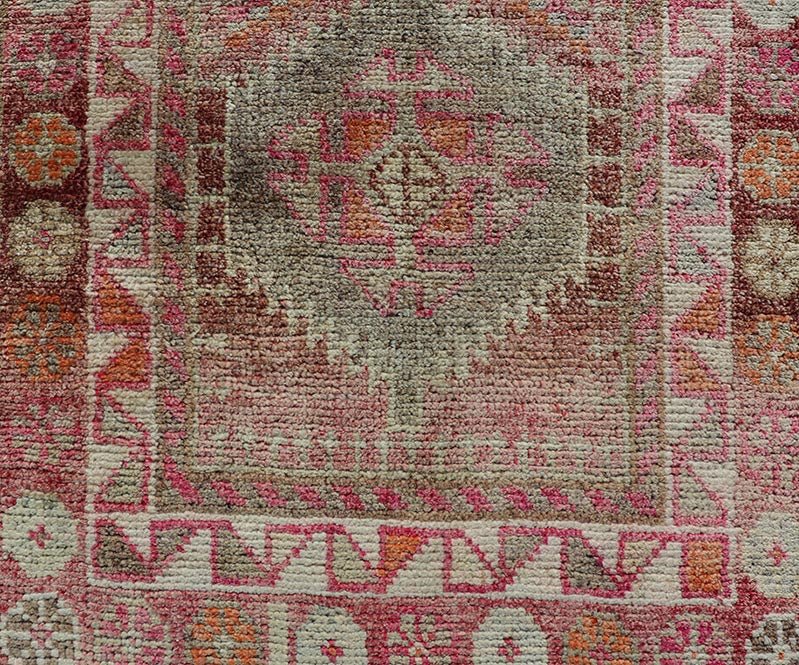Measures: 2'7 x11'8 Vintage Unique Oushak Runner with Tribal Designs and Geometric Motifs. Keivan Woven Arts / rug TU - NED - 4684, country of origin / type: Turkey / Oushak, circa 1960 This vintage runner features an assortment of tribal designs an... - Keivan Woven ArtsTU - MTU - 4684 - 22087Rug
