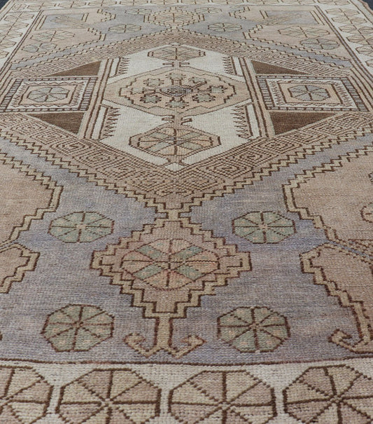 Vintage Turkish Hand - Woven Oushak Medallion Rug in Lavender and Khaki Vintage Oushak Rug from Turkey with Medallion Design, rug TU - MTU - 4847, country of origin / type: Turkey / Oushak, circa 1950 This vintage Turkish Oushak rug features a ... - Keivan Woven ArtsTU - MTU - 4847 - 10786Rug