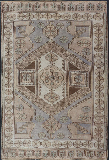 Vintage Turkish Hand - Woven Oushak Medallion Rug in Lavender and Khaki Vintage Oushak Rug from Turkey with Medallion Design, rug TU - MTU - 4847, country of origin / type: Turkey / Oushak, circa 1950 This vintage Turkish Oushak rug features a ... - Keivan Woven ArtsTU - MTU - 4847 - 10786Rug