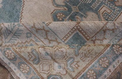 Turkish Oushak Vintage Carpet from Turkey in Light Yellow and Blue Tones Vintage Hand Knotted Oushak carpet from Turkey in blue and cream tones, Keivan Woven Arts / rug TU - MTU - 4869, country of origin / type: Turkey / Oushak, circa 1940 ... - Keivan Woven ArtsTU - MTU - 4869 - 17586Rug