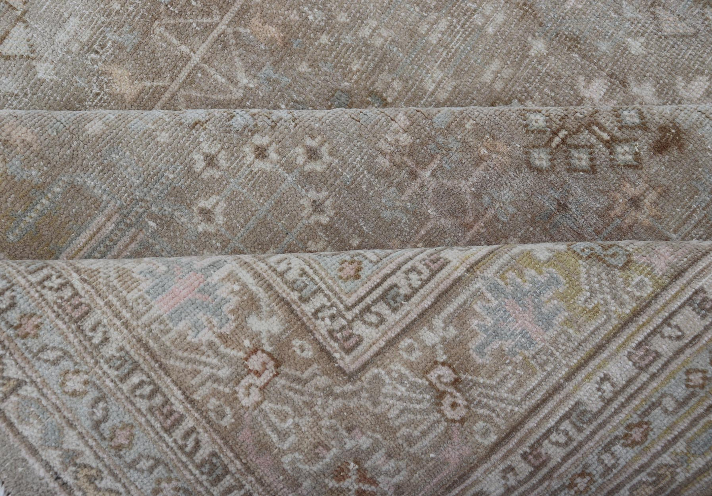 Muted Antique Persian Joshegan Rug with Sub - Geometric All - Over Design Measures: 7'8 x 11'0 This antique Joshegan rug beautifully displays the Persian expertise of this period. The taupe background is heavily decorated with motifs, as wel... - Keivan Woven ArtsTU - MTU - 4875 - 18950Rug