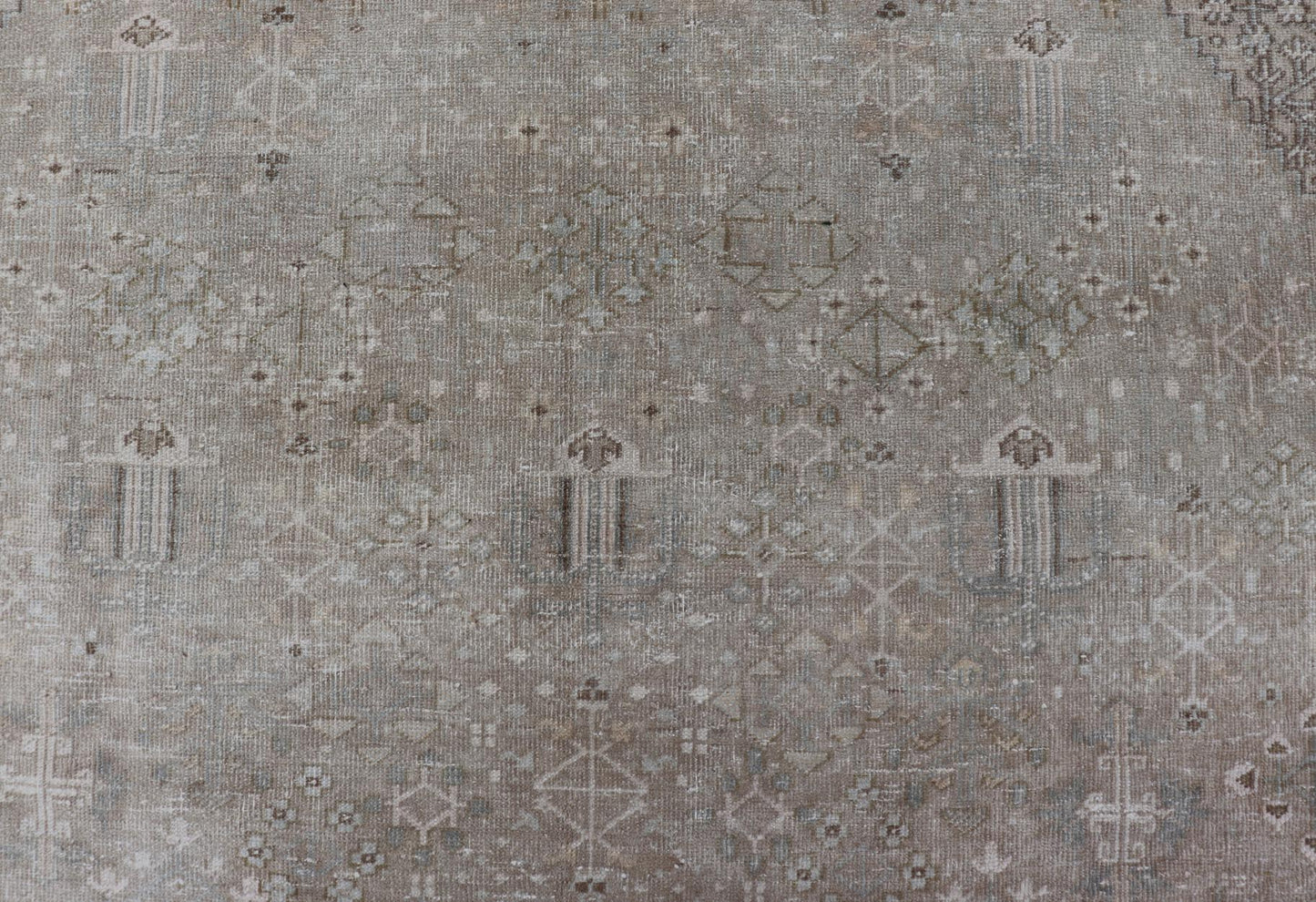 Muted Antique Persian Joshegan Rug with Sub - Geometric All - Over Design Measures: 7'8 x 11'0 This antique Joshegan rug beautifully displays the Persian expertise of this period. The taupe background is heavily decorated with motifs, as wel... - Keivan Woven ArtsTU - MTU - 4875 - 18950Rug
