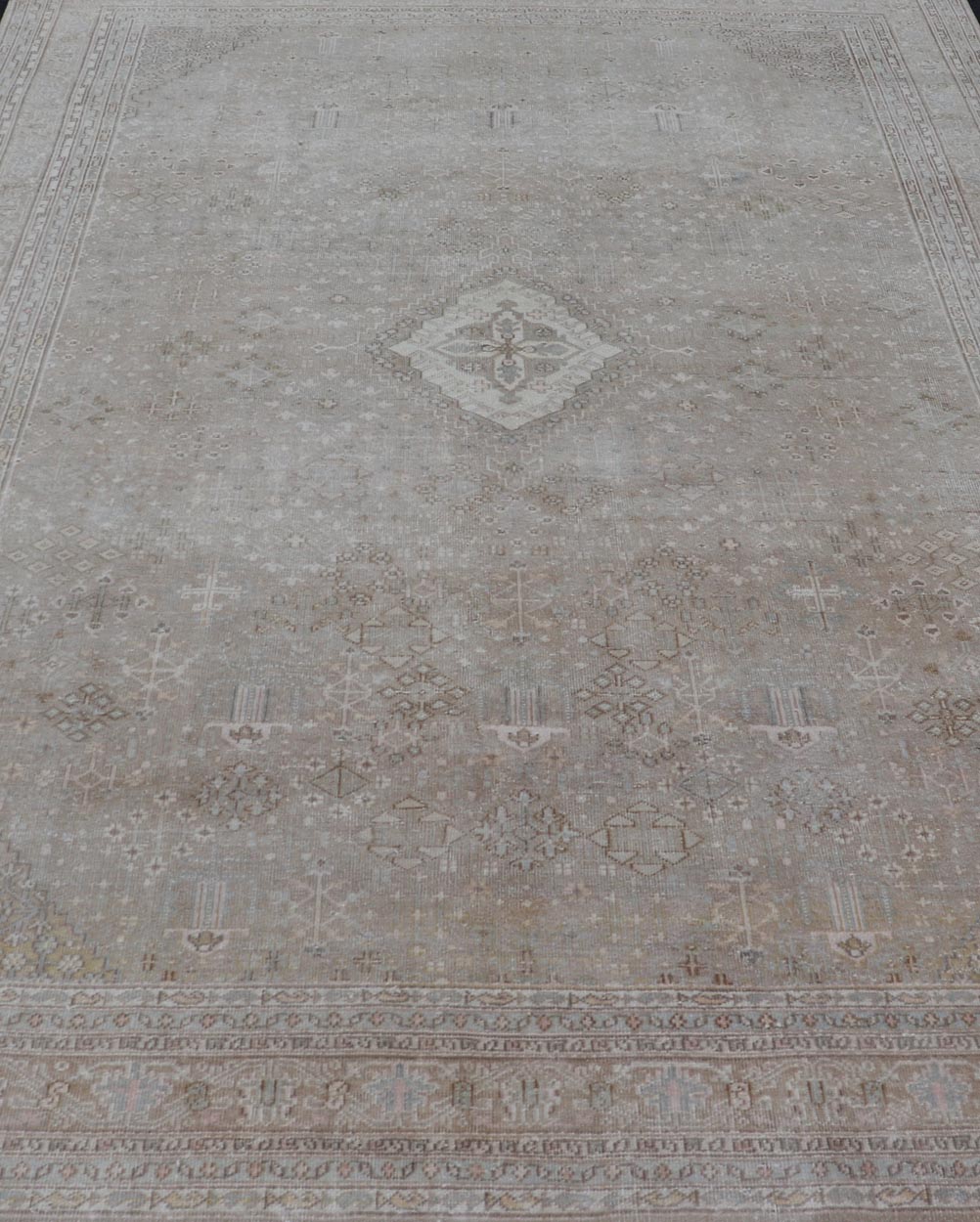 Muted Antique Persian Joshegan Rug with Sub - Geometric All - Over Design Measures: 7'8 x 11'0 This antique Joshegan rug beautifully displays the Persian expertise of this period. The taupe background is heavily decorated with motifs, as wel... - Keivan Woven ArtsTU - MTU - 4875 - 18950Rug