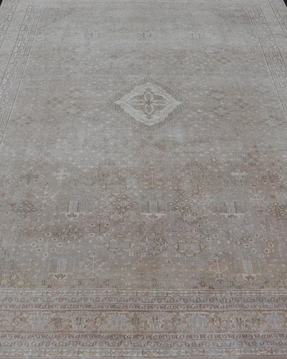 Muted Antique Persian Joshegan Rug with Sub - Geometric All - Over Design Measures: 7'8 x 11'0 This antique Joshegan rug beautifully displays the Persian expertise of this period. The taupe background is heavily decorated with motifs, as wel... - Keivan Woven ArtsTU - MTU - 4875 - 18950Rug