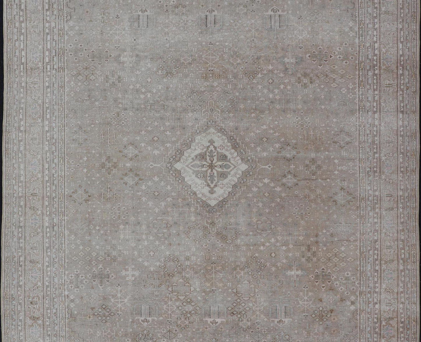 Muted Antique Persian Joshegan Rug with Sub - Geometric All - Over Design Measures: 7'8 x 11'0 This antique Joshegan rug beautifully displays the Persian expertise of this period. The taupe background is heavily decorated with motifs, as wel... - Keivan Woven ArtsTU - MTU - 4875 - 18950Rug