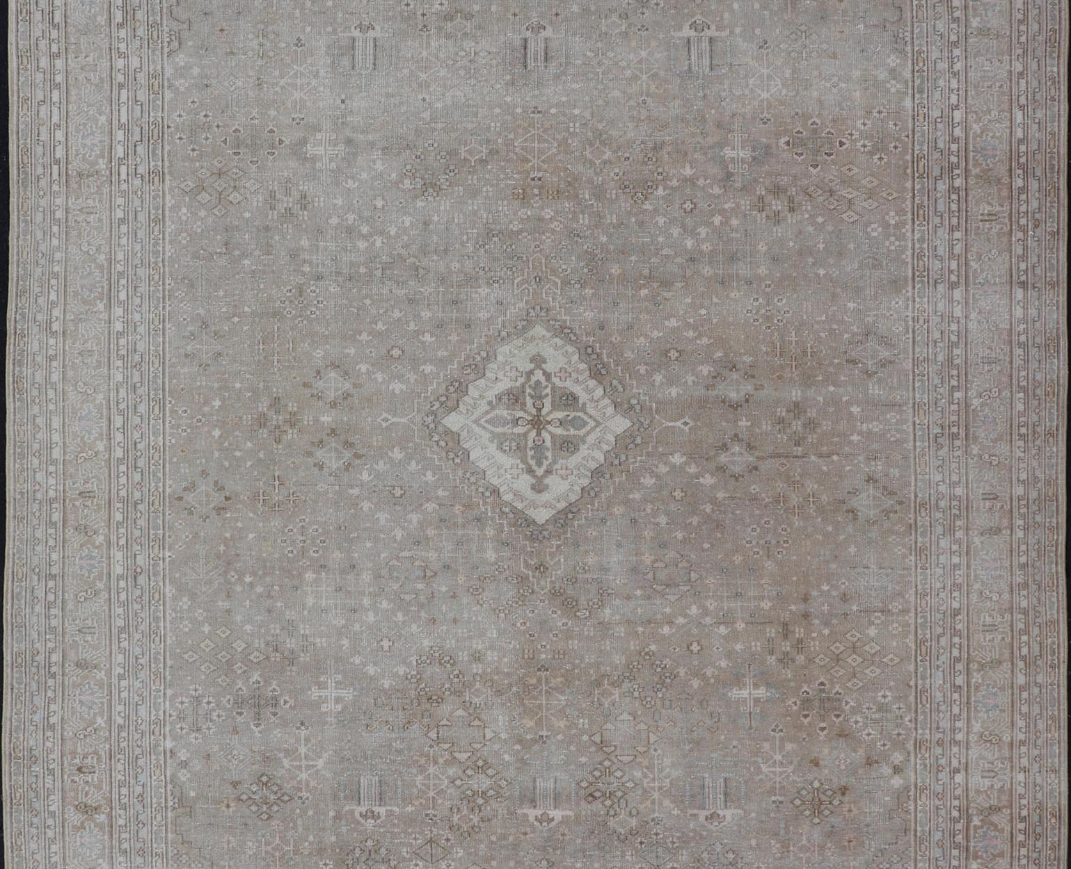 Muted Antique Persian Joshegan Rug with Sub - Geometric All - Over Design Measures: 7'8 x 11'0 This antique Joshegan rug beautifully displays the Persian expertise of this period. The taupe background is heavily decorated with motifs, as wel... - Keivan Woven ArtsTU - MTU - 4875 - 18950Rug