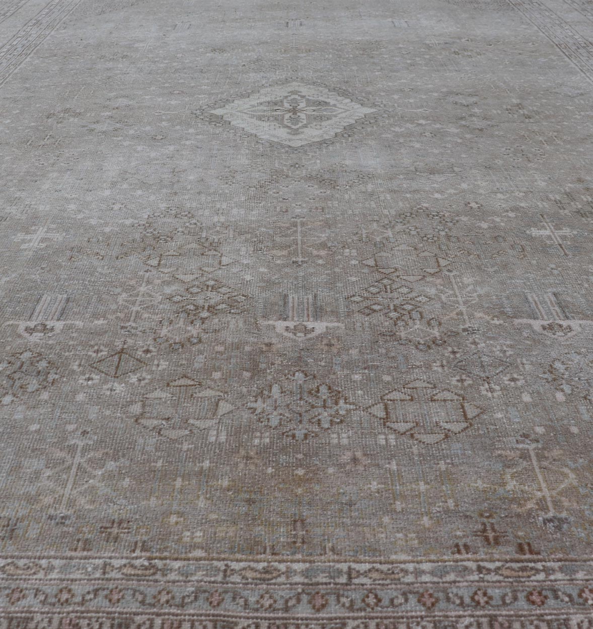 Muted Antique Persian Joshegan Rug with Sub - Geometric All - Over Design Measures: 7'8 x 11'0 This antique Joshegan rug beautifully displays the Persian expertise of this period. The taupe background is heavily decorated with motifs, as wel... - Keivan Woven ArtsTU - MTU - 4875 - 18950Rug