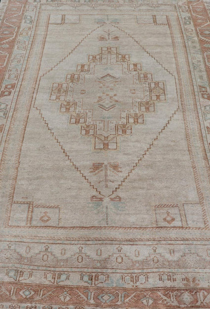Taupe Background Turkish Vintage Oushak Rug with Tribal Medallion Design Measures: 6'0 x 10'0 Taupe background Turkish vintage Oushak rug with tribal design. Keivan Woven Arts / rug TU - MTU - 4877, country of origin / type: Turkey / Oushak... - Keivan Woven ArtsTU - MTU - 4877 - 18956Rug