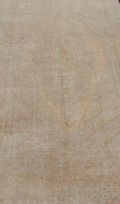 Vintage short Gallery Turkish Oushak Rug in Earth Tones, Light Brown and Taupe Vintage Gallery runner from Turkey with Medallion design in various tones of tan, sand, taupe and light brown rug/TU - MTU - 4889. Measures: 5'4 x 10'7 - Keivan Woven ArtsTU - MTU - 4889 - 18625Rug