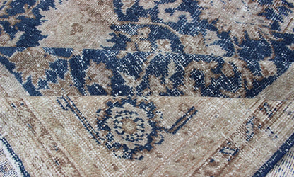 Royal Blue, Taupe Vintage Turkish Distressed Rug with All - Over Geometric Design. Vintage Turkish carpet with all over Geometric design in cream, taupe, and blue colors. Keivan Woven Arts / rug/TU - MTU - 4919 country of origin / type: Turkey / Oush... - Keivan Woven ArtsTU - MTU - 4919 - 12162Rug