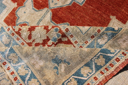 Medallion Vintage Turkish Oushak Turkish in Mid - Century Modern Red, Cream and Light Blue Gorgeous vintage Turkish Oushak in beautiful red, blue, light green and cream rug/TU - MTU - 4920, country of origin / type: Turkey / Oushak, circa 1940. Th... - Keivan Woven ArtsTU - MTU - 4920 - 11763Rug
