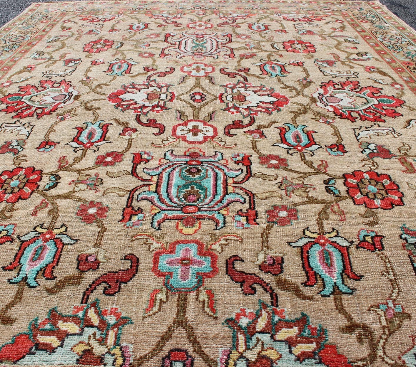 Vibrant and Unique All - Over Design Vintage Hand Knotted Turkish Oushak Rug in Red and Tan Tan and red tribal all - over design Oushak vintage rug from Turkey, rug TU - MTU - 4934, country of origin / type: Turkey / Oushak, circa 1930. kwa rugs Keivan ... - Keivan Woven ArtsTU - MTU - 4934 - 12709Rug