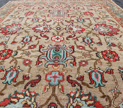 Vibrant and Unique All - Over Design Vintage Hand Knotted Turkish Oushak Rug in Red and Tan Tan and red tribal all - over design Oushak vintage rug from Turkey, rug TU - MTU - 4934, country of origin / type: Turkey / Oushak, circa 1930. kwa rugs Keivan ... - Keivan Woven ArtsTU - MTU - 4934 - 12709Rug