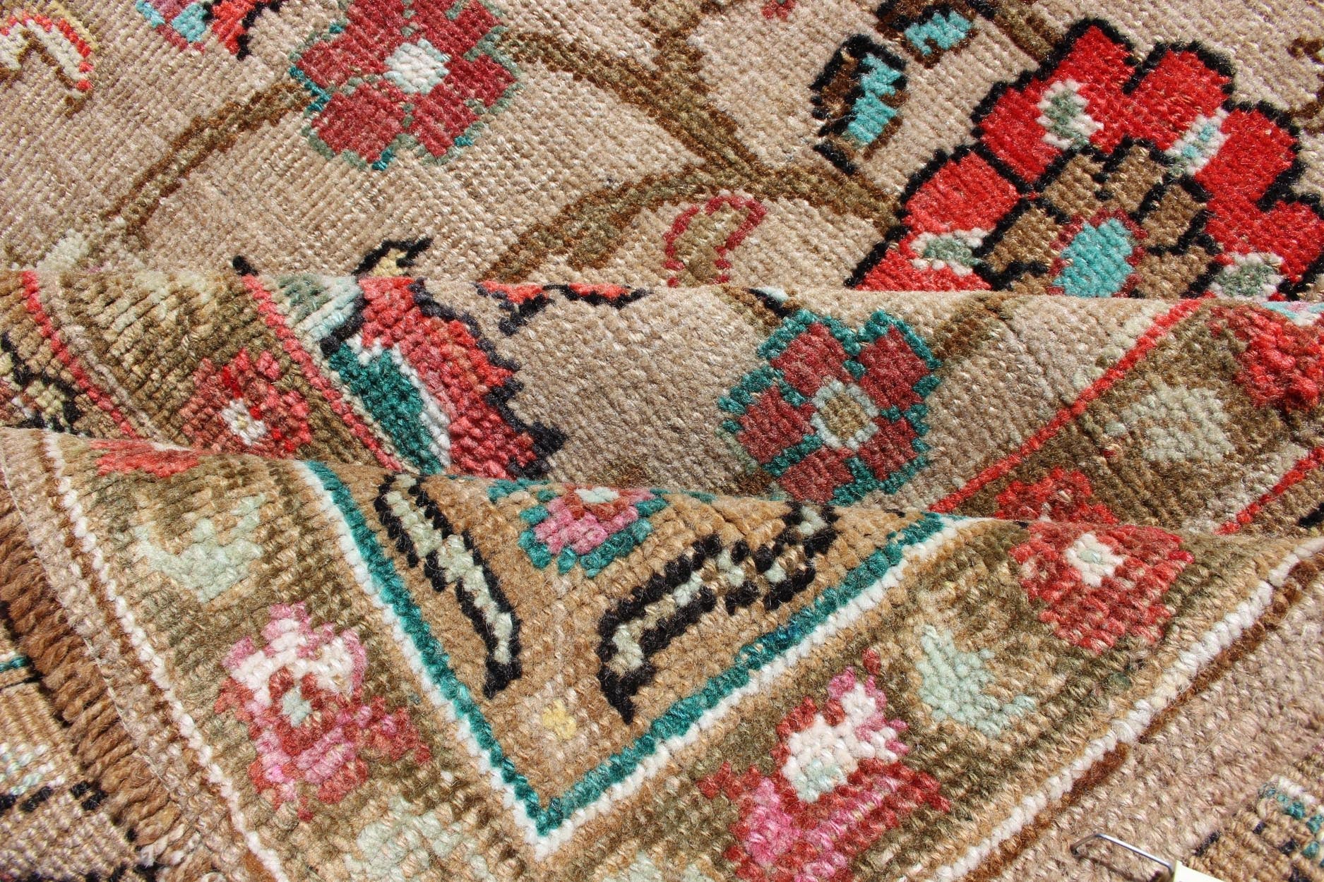 Vibrant and Unique All - Over Design Vintage Hand Knotted Turkish Oushak Rug in Red and Tan Tan and red tribal all - over design Oushak vintage rug from Turkey, rug TU - MTU - 4934, country of origin / type: Turkey / Oushak, circa 1930. kwa rugs Keivan ... - Keivan Woven ArtsTU - MTU - 4934 - 12709Rug