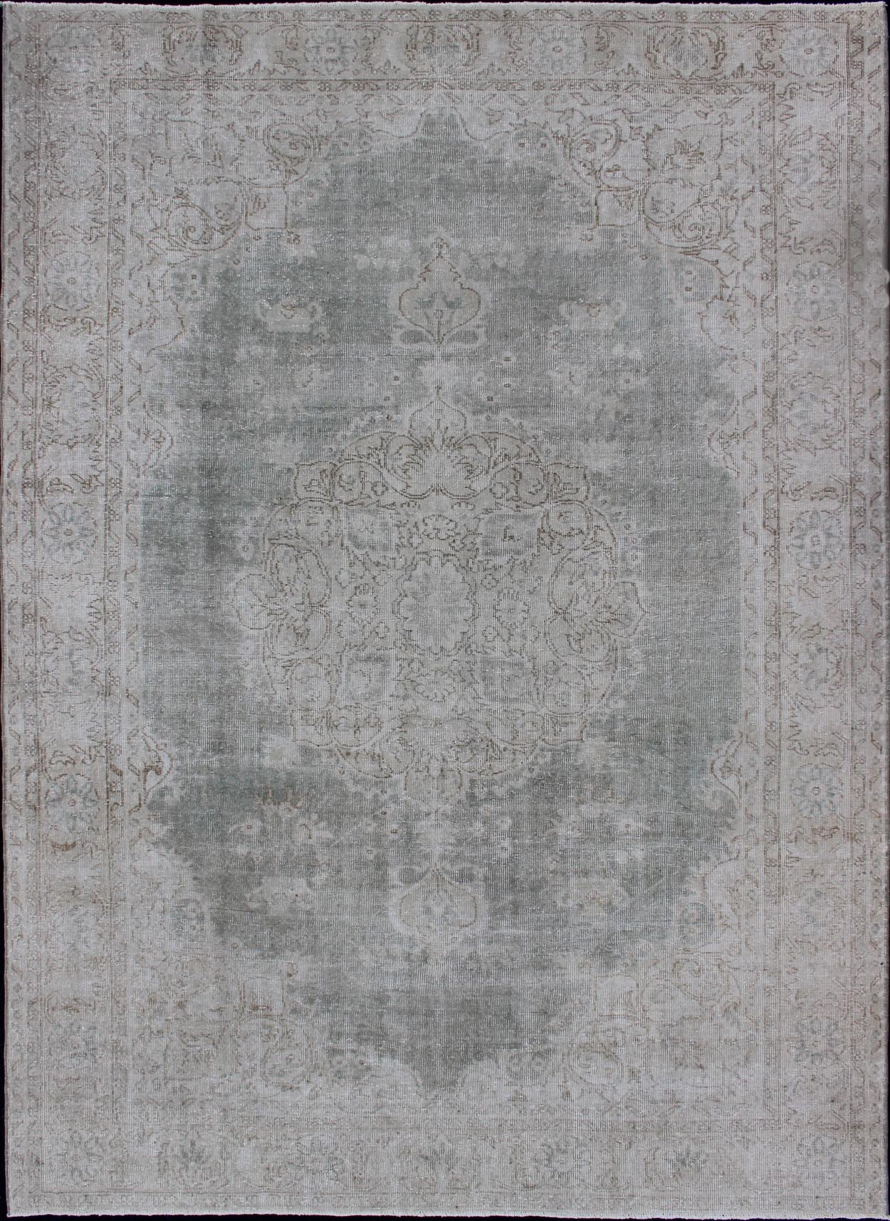 Distressed Turkish Carpet with Floral Design in Gray Green, Brown and Ivory Turkish carpet with distressed Floral design in gray green, cream and light brown highlights. Keivan Woven Arts, Rug / TU - MTU - 4942, mid - 20th century, Turkey ... - Keivan Woven ArtsTU - MTU - 4942 - 12180Rug