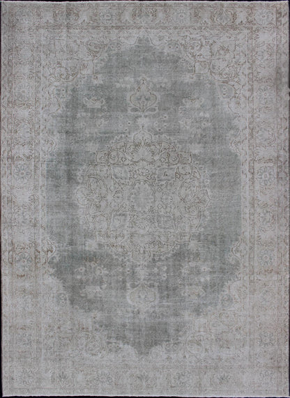 Distressed Turkish Carpet with Floral Design in Gray Green, Brown and Ivory Turkish carpet with distressed Floral design in gray green, cream and light brown highlights. Keivan Woven Arts, Rug / TU - MTU - 4942, mid - 20th century, Turkey ... - Keivan Woven ArtsTU - MTU - 4942 - 12180Rug
