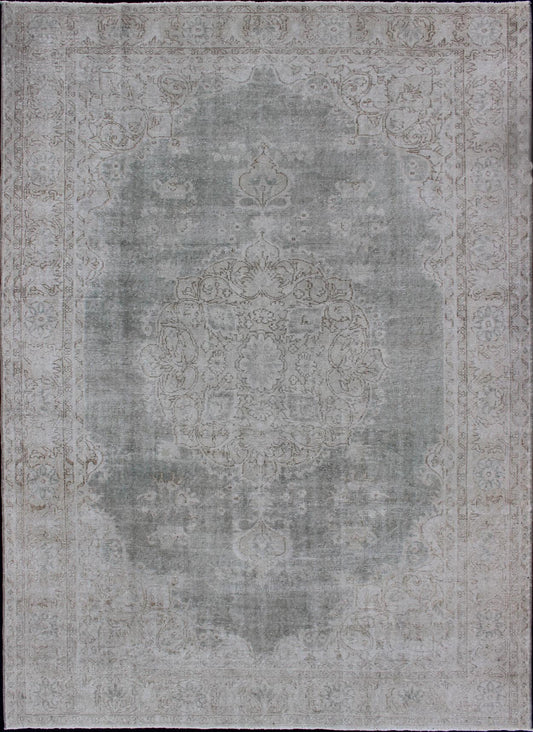 Distressed Turkish Carpet with Floral Design in Gray Green, Brown and Ivory Turkish carpet with distressed Floral design in gray green, cream and light brown highlights. Keivan Woven Arts, Rug / TU - MTU - 4942, mid - 20th century, Turkey ... - Keivan Woven ArtsTU - MTU - 4942 - 12180Rug