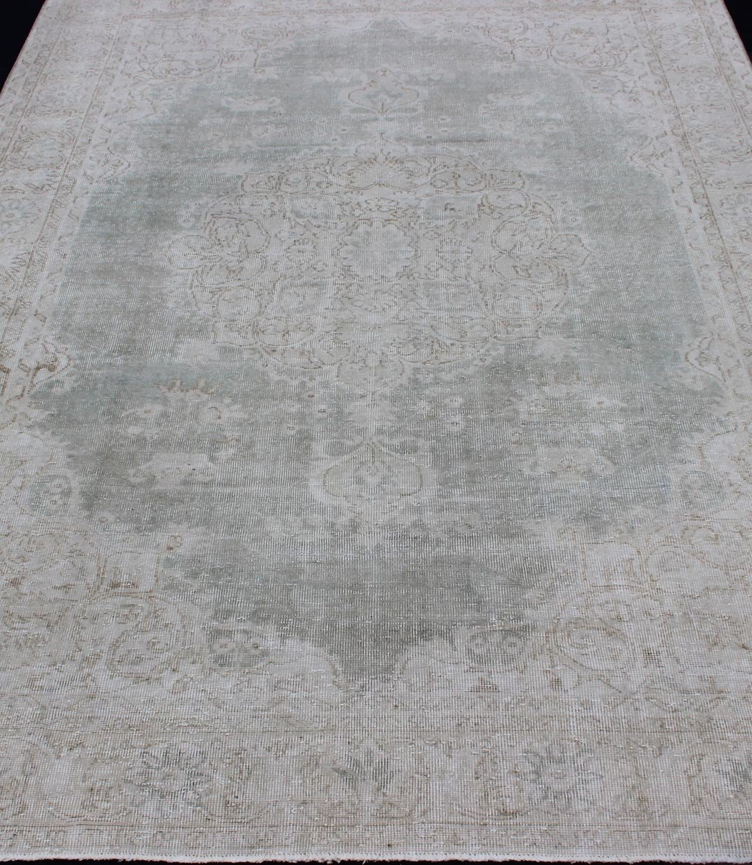 Distressed Turkish Carpet with Floral Design in Gray Green, Brown and Ivory Turkish carpet with distressed Floral design in gray green, cream and light brown highlights. Keivan Woven Arts, Rug / TU - MTU - 4942, mid - 20th century, Turkey ... - Keivan Woven ArtsTU - MTU - 4942 - 12180Rug