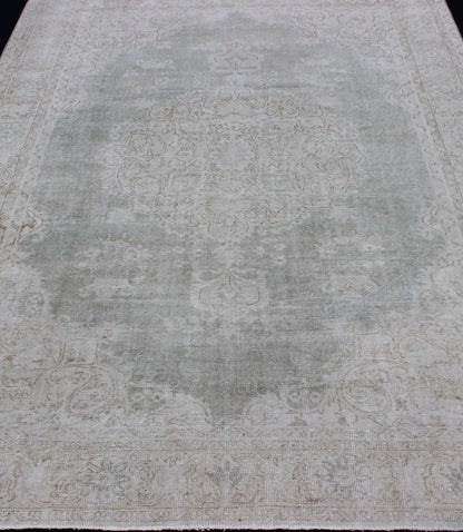 Distressed Turkish Carpet with Floral Design in Gray Green, Brown and Ivory Turkish carpet with distressed Floral design in gray green, cream and light brown highlights. Keivan Woven Arts, Rug / TU - MTU - 4942, mid - 20th century, Turkey ... - Keivan Woven ArtsTU - MTU - 4942 - 12180Rug