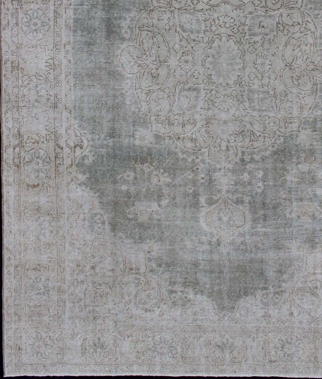 Distressed Turkish Carpet with Floral Design in Gray Green, Brown and Ivory Turkish carpet with distressed Floral design in gray green, cream and light brown highlights. Keivan Woven Arts, Rug / TU - MTU - 4942, mid - 20th century, Turkey ... - Keivan Woven ArtsTU - MTU - 4942 - 12180Rug
