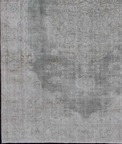 Distressed Turkish Carpet with Floral Design in Gray Green, Brown and Ivory Turkish carpet with distressed Floral design in gray green, cream and light brown highlights. Keivan Woven Arts, Rug / TU - MTU - 4942, mid - 20th century, Turkey ... - Keivan Woven ArtsTU - MTU - 4942 - 12180Rug