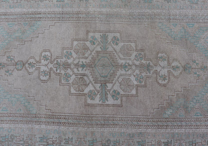 Vintage Turkish Medallion Oushak Area Rug in Tan, Taupe, Pink, and Green Measures: 4'7 x 8'4 This vintage beauty was hand - knotted in Turkey during the 1950's. Vintage Oushak rugs are incredibly popular for their durability, as well as t... - Keivan Woven ArtsTU - MTU - 4949 - 19208Rug