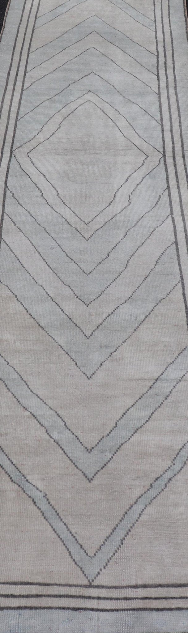 Vintage Turkish Unique Runner with Modern Design in Lt. Blue, Taupe and Brown Vintage Oushak runner with modern design with light blue, taupe, brown and cream in a neutral color palette and medallion design, Keivan Woven Arts rug TU - MTU - 4952, ... - Keivan Woven ArtsTU - MTU - 4952 - 18631Rug