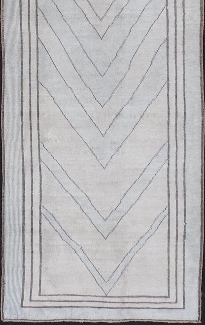 Vintage Turkish Unique Runner with Modern Design in Lt. Blue, Taupe and Brown Vintage Oushak runner with modern design with light blue, taupe, brown and cream in a neutral color palette and medallion design, Keivan Woven Arts rug TU - MTU - 4952, ... - Keivan Woven ArtsTU - MTU - 4952 - 18631Rug