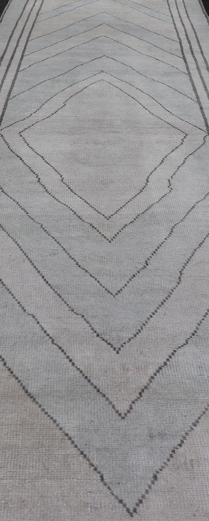 Vintage Turkish Unique Runner with Modern Design in Lt. Blue, Taupe and Brown Vintage Oushak runner with modern design with light blue, taupe, brown and cream in a neutral color palette and medallion design, Keivan Woven Arts rug TU - MTU - 4952, ... - Keivan Woven ArtsTU - MTU - 4952 - 18631Rug