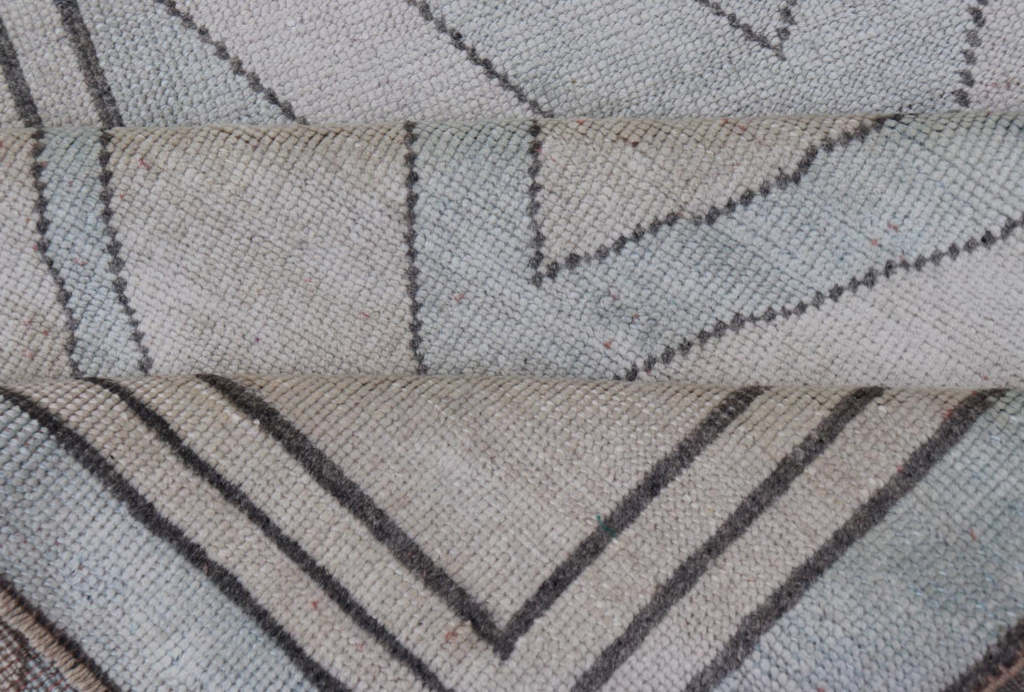 Vintage Turkish Unique Runner with Modern Design in Lt. Blue, Taupe and Brown Vintage Oushak runner with modern design with light blue, taupe, brown and cream in a neutral color palette and medallion design, Keivan Woven Arts rug TU - MTU - 4952, ... - Keivan Woven ArtsTU - MTU - 4952 - 18631Rug
