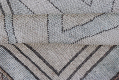 Vintage Turkish Unique Runner with Modern Design in Lt. Blue, Taupe and Brown Vintage Oushak runner with modern design with light blue, taupe, brown and cream in a neutral color palette and medallion design, Keivan Woven Arts rug TU - MTU - 4952, ... - Keivan Woven ArtsTU - MTU - 4952 - 18631Rug
