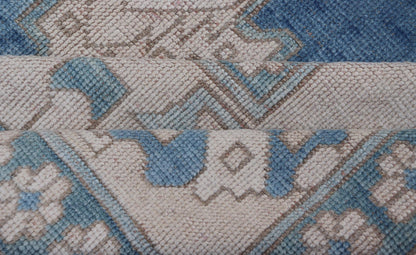 Vintage Turkish Oushak Rug With Medallion Design in Blue, Lt. Blue & Ivory Oushak vintage rug from Turkey with Geometric medallion in various blue tones, Light teal blue and ivory, Keivan Woven Arts/rug TU - MTU - 4954, country of origin / type: Tu... - Keivan Woven ArtsTU - MTU - 4954 - 18998Rug