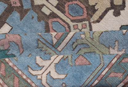 Unique Turkish Rug with Bold Florals in Lt, blue, Lt, Green, Teal & Pink Unusual and Unique Turkish Rug with Bold Florals in Lt, blue, Lt, Green, Teal & Pink, ivory. Keivan Woven Arts rug/TU - MTU - 4960. Set on Ivory background and light blue borde... - Keivan Woven ArtsTU - MTU - 4960 - 19010