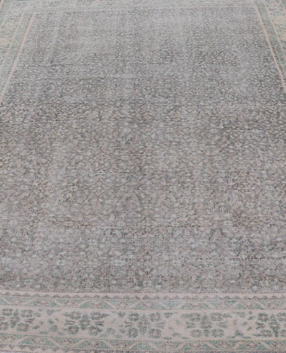 Vintage Hand - Knotted Distressed Turkish Rug in Wool with All - Over Floral Pattern This vintage Turkish Oushak rug has been hand - knotted in wool and features an all - over sub - geometric distressed floral design rendered in cream, blue, green and ivo... - Keivan Woven ArtsTU - MTU - 4962 - 19172