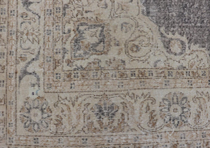 Distressed Turkish Carpet with medallion Design in Dark Gray, Lt. Brown & Cream Distressed Turkish Vintage Carpet in Taupe, Dark Gray, brown, Tan and Cream Keivan Woven Arts rug/TU - MTU - 4972. Turkish distressed rug. Measures: 7'0 x 1... - Keivan Woven ArtsTU - MTU - 4972 - 19190