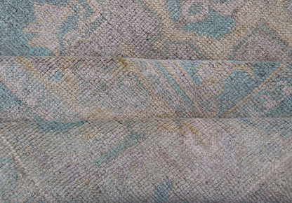 Light Colored Turkish Vintage Oushak Rug with Medallion Design Measures: 4'10 x 7'0 This vintage Turkish Oushak features a large central medallion and a complimentary stylized border. The charming palette consists of muted shades of bl... - Keivan Woven ArtsTU - MTU - 6006 - 19040Rug