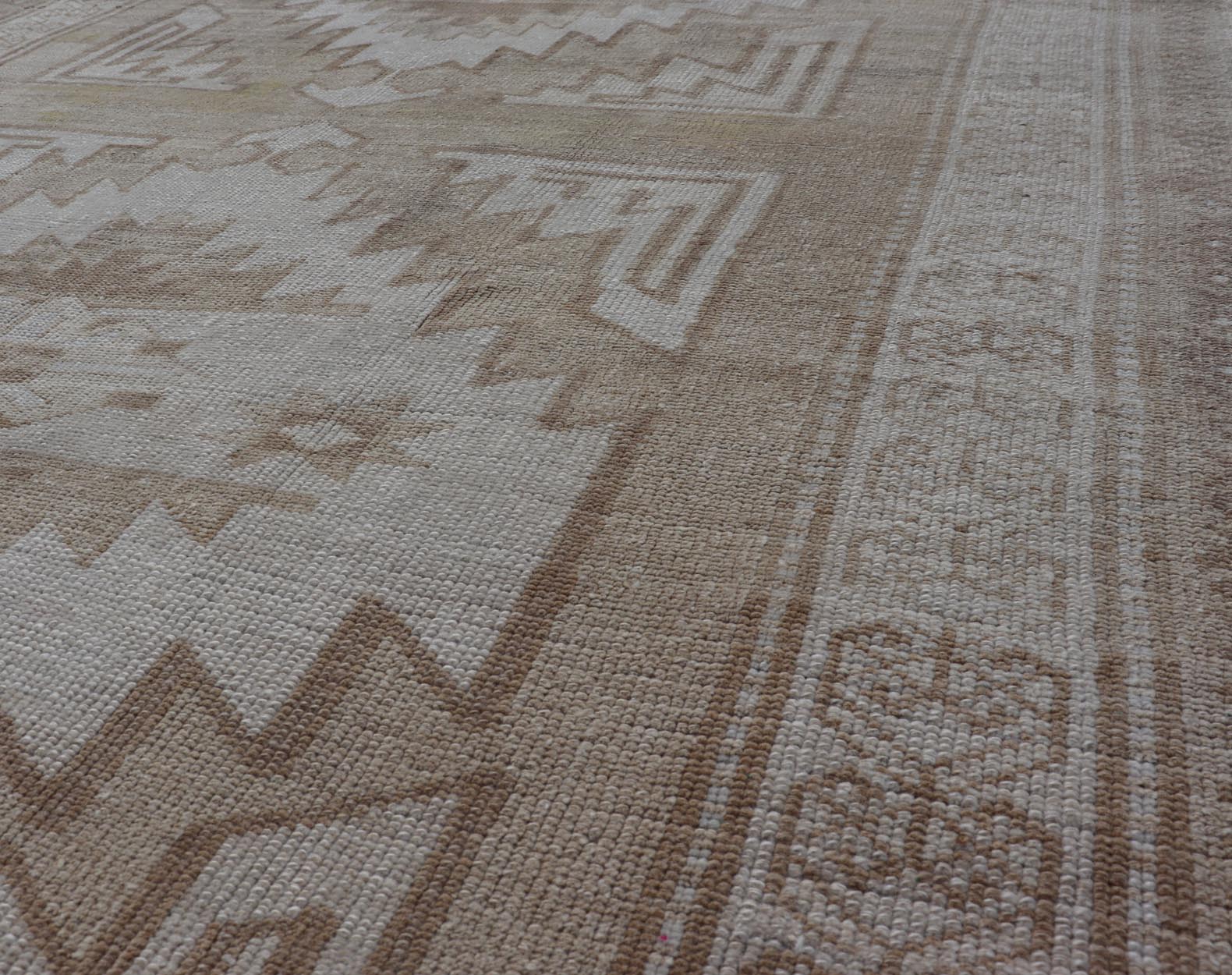 Vintage Hand Knotted Turkish Oushak Kars in Muted Tones & Neutral Colors Turkish Kars/Oushak rug possesses two medallions with overall Sub - geometric design paired with Delicate colors and muted tones. circa/1940 Keivan Woven Arts / rug/ TU - MTU - 6... - Keivan Woven ArtsTU - MTU - 65 - 18734Rug