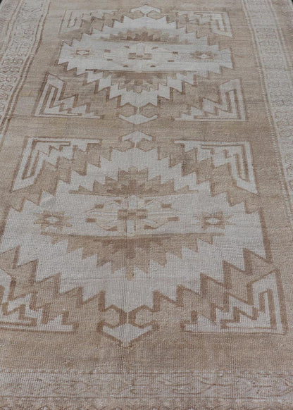 Vintage Hand Knotted Turkish Oushak Kars in Muted Tones & Neutral Colors Turkish Kars/Oushak rug possesses two medallions with overall Sub - geometric design paired with Delicate colors and muted tones. circa/1940 Keivan Woven Arts / rug/ TU - MTU - 6... - Keivan Woven ArtsTU - MTU - 65 - 18734Rug