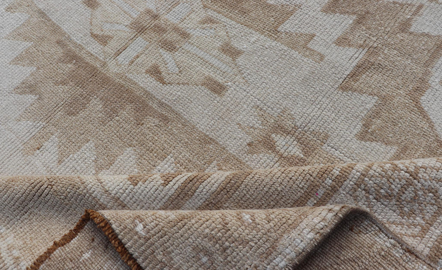 Vintage Hand Knotted Turkish Oushak Kars in Muted Tones & Neutral Colors Turkish Kars/Oushak rug possesses two medallions with overall Sub - geometric design paired with Delicate colors and muted tones. circa/1940 Keivan Woven Arts / rug/ TU - MTU - 6... - Keivan Woven ArtsTU - MTU - 65 - 18734Rug