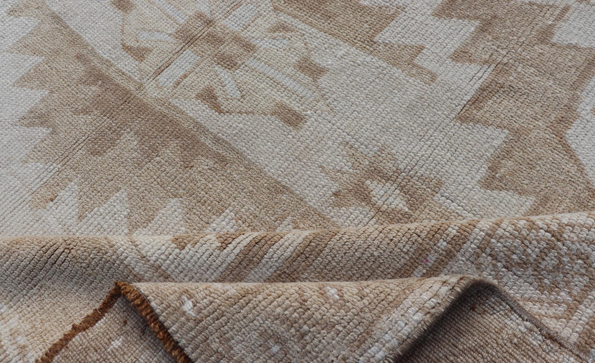 Vintage Hand Knotted Turkish Oushak Kars in Muted Tones & Neutral Colors Turkish Kars/Oushak rug possesses two medallions with overall Sub - geometric design paired with Delicate colors and muted tones. circa/1940 Keivan Woven Arts / rug/ TU - MTU - 6... - Keivan Woven ArtsTU - MTU - 65 - 18734Rug