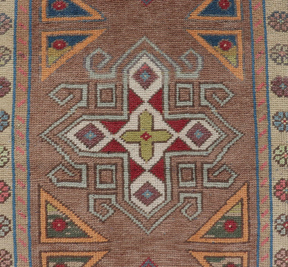 Measures: 2'7 x 5'9 Vintage Turkish Oushak Geometric Cross Medallion's With Floral Border. Keivan Woven Arts / rug TU - MTU - 910, country of origin / type: Turkey / Oushak, circa 1940. This vintage small rug, from 1940s features an assortment o... - Keivan Woven ArtsTU - MTU - 910 - 21961Rug