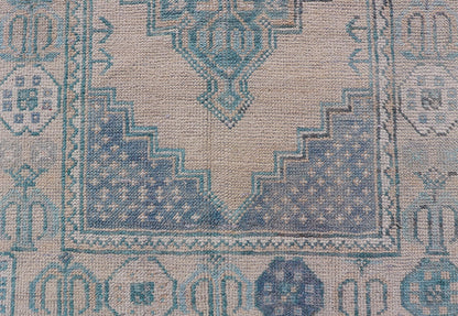 Turkish Vintage Oushak Runner with Geometric Medallion Design in Blues and Beige Measures: 2'9 x 9'9 Turkish Vintage Oushak Runner with Geometric Medallion Design in Blues and Beige. Keivan Woven Arts / rug TU - MTU - 926, country of origin / type:... - Keivan Woven ArtsTU - MTU - 926 - 21979Rug