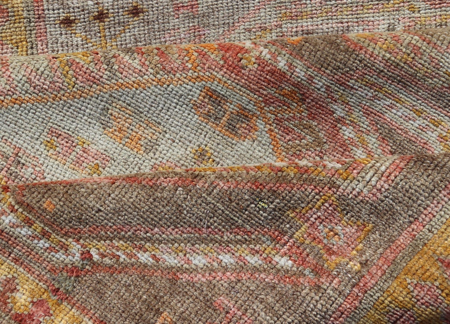 Measures: 2'11 x 10'11 Vintage Turkish Oushak Runner with Tribal Medallions in Brown's, Yellow, and Red. Keivan Woven Arts / rug TU - MTU - 936, country of origin / type: Turkey / Oushak, circa 1940. This vintage Oushak runner features a unique blen... - Keivan Woven ArtsTU - MTU - 936 - 21985Rug