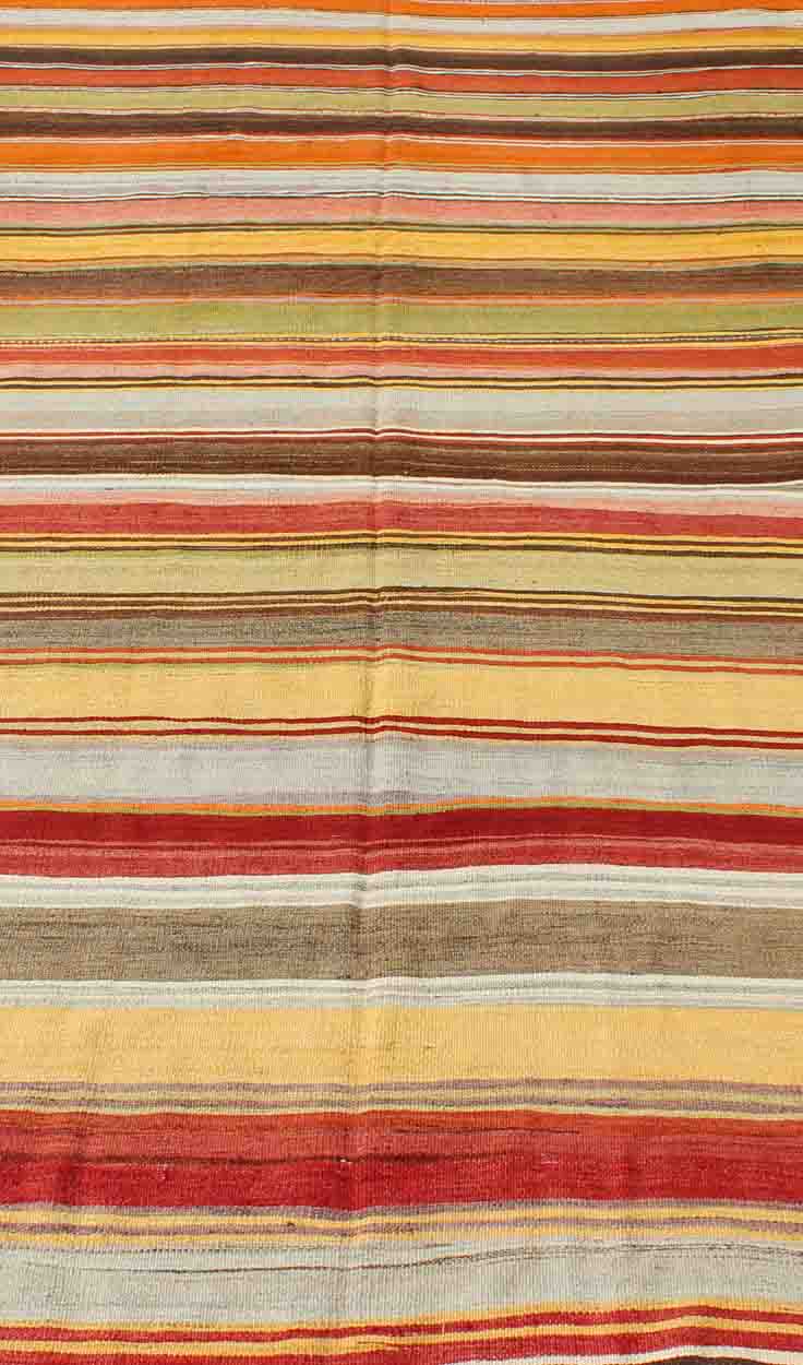 Large Gallery Kilim Flat - Weave Runner with Horizontal Stripe Design, Keivan Woven Arts/ rug mtu - 95041, country of origin / type: Turkey / Kilim, circa mid - 20th century Measures: 6'2 x 14' Featuring a repeating horizontal stripe design, th... - Keivan Woven ArtsTU - MTU - 95041 - 3708Rug