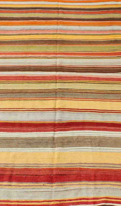 Large Gallery Kilim Flat - Weave Runner with Horizontal Stripe Design, Keivan Woven Arts/ rug mtu - 95041, country of origin / type: Turkey / Kilim, circa mid - 20th century Measures: 6'2 x 14' Featuring a repeating horizontal stripe design, th... - Keivan Woven ArtsTU - MTU - 95041 - 3708Rug