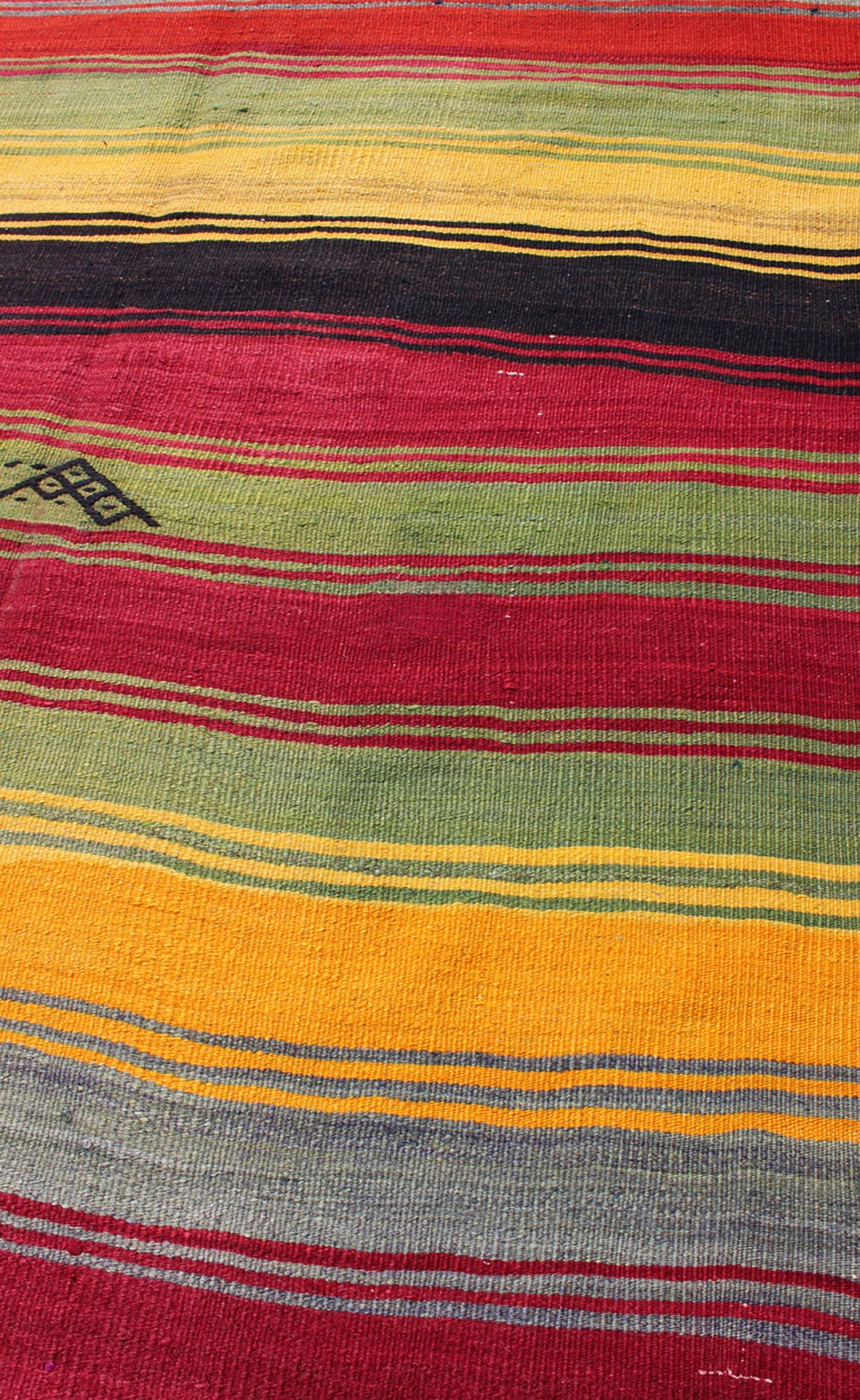 Bright & Colorful Vintage Turkish Kilim Rug in Stripes Design, Keivan Woven Arts/rug/TU - MTU - 95043, country of origin / type: Turkey / Kilim, circa mid - 20th century, bright color Kilim, Vivid colors vintage Kilim Measures: 5 x 7'1. Featur... - Keivan Woven ArtsTU - MTU - 95043 - 3894Rug