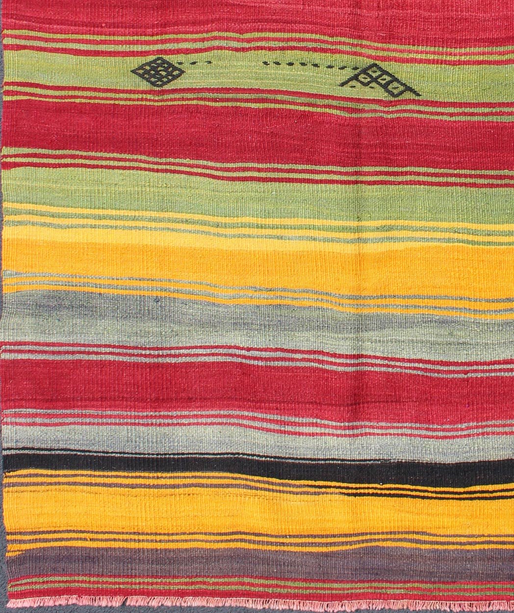 Bright & Colorful Vintage Turkish Kilim Rug in Stripes Design, Keivan Woven Arts/rug/TU - MTU - 95043, country of origin / type: Turkey / Kilim, circa mid - 20th century, bright color Kilim, Vivid colors vintage Kilim Measures: 5 x 7'1. Featur... - Keivan Woven ArtsTU - MTU - 95043 - 3894Rug