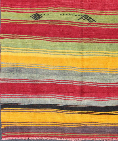 Bright & Colorful Vintage Turkish Kilim Rug in Stripes Design, Keivan Woven Arts/rug/TU - MTU - 95043, country of origin / type: Turkey / Kilim, circa mid - 20th century, bright color Kilim, Vivid colors vintage Kilim Measures: 5 x 7'1. Featur... - Keivan Woven ArtsTU - MTU - 95043 - 3894Rug